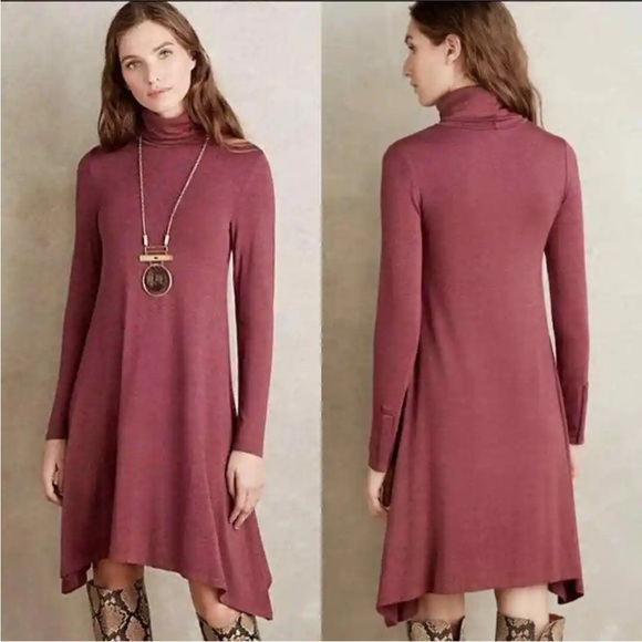 Anthropologie Turtleneck Jersey Knit Dress Asymmetric Hem Size Small - Picture 1 of 8